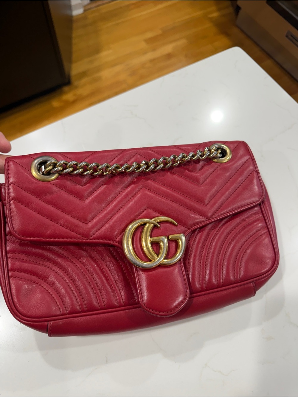 Gucci Red GG Marmont Matelassé Leather Shoulder Bag